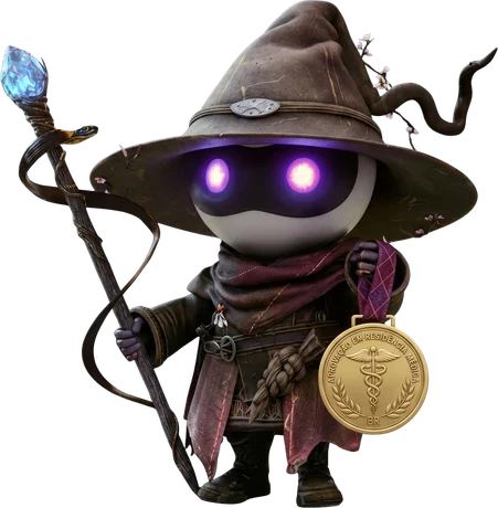 LUX, mascote do Med-Review R1, com a medalha de aprovação em residência médica